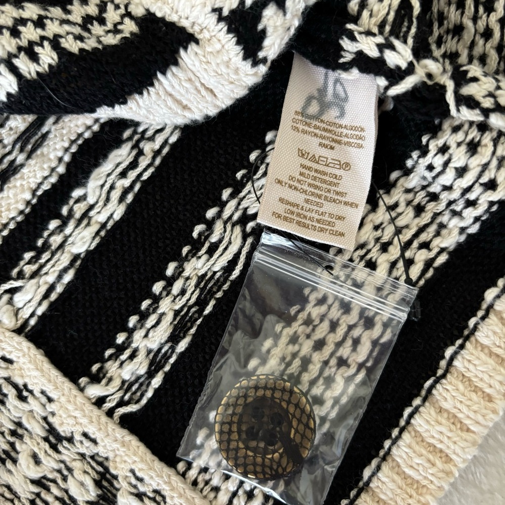 Free People Knit Cardigan V Neck Double Button Sweater, Black/White Size L - Picture 4 of 16